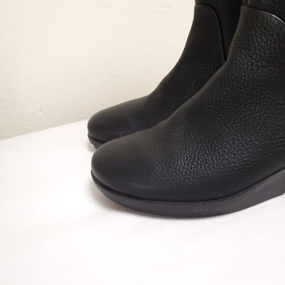 ECCO Black Pebbled Leather Tall Wedge Boots Sz 8 - Picture 4 of 14